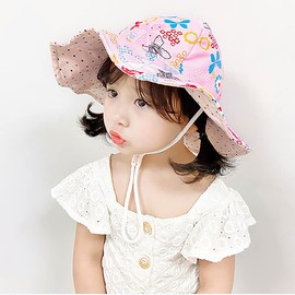 Malaxlx Baby Bucket Sun Hat Cute Butterfly Pink Print Summer Outdoor Infant Beach Hat for 6-12 Months Boys Girls