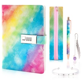 Gifts for Girls 8 9 10 11 12 13 Years, Diary with Lock Girls, Children's Day Back to School Birthday Gifts Girls Age 7-14, Notebook Set with Code School Stationery Pen Pencil Case