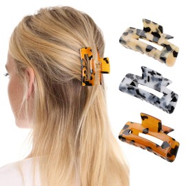3PCS Large Hair Clips tortoise Barrettes,Rectangle Acrylic Hair Claw, Celluloid French Design Barrettes celluloid Leopard print Large Fashion Accessories for Women Girls