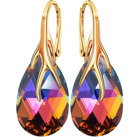 925 Silver Hanging Earrings with Austrian Crystal - Jewellery for Women and Girls - Pendant Earrings Ideal for Gifts for Women Ladies Silver Gold-Plated 24, Sterling Silver, Crystal