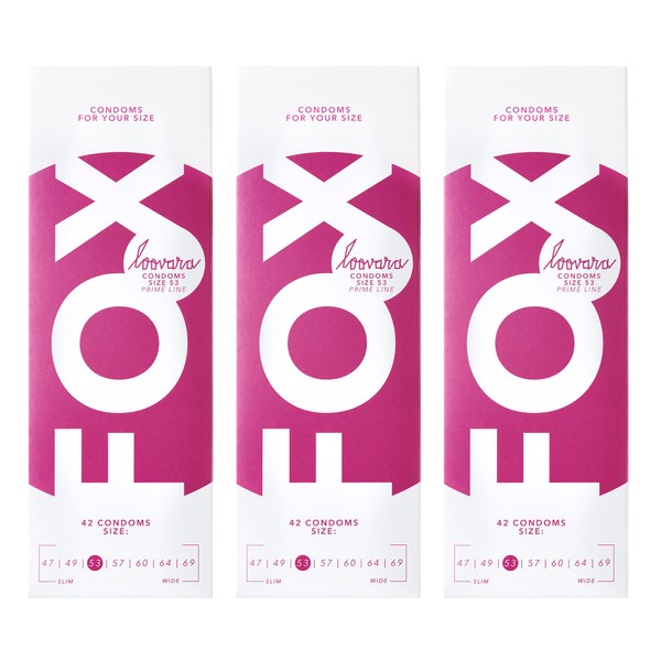 Loovara Condoms XXL Box of 126 – Annual Supply 3 x 42 Ultra Delicate Vegan Condoms in Size 53 M Corresponds to 11.1 to 11.6 cm Circumference, Made of Fair Rubber for More Fun and Feeling During Sex