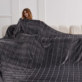 KORBLISS Oversized Blanket 120x138 Inches, Giant Huge Jacquaed Plaid Blanket 10'x11.5' Blanket for Bed, Travel and Camping, Extra Large Big Soft Blanket Fits The Whole Family and Outdoor, Dark Grey