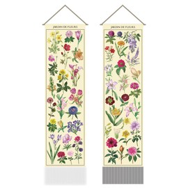 AHANDMAKER 2Pcs Wildflower Tapestry, Vintage Floral Long Vertical Tapestry Wall Hanging, Plants Floral Tassel Wall Tapestry Mystic Aesthetic Tapestry for Bedroom and Living Room(45.7x13 Inch)