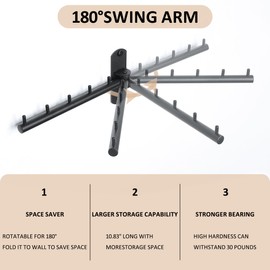 Mooche Swing Clothes Hanger Rack,Garment Racks Wall Mounted Clothes Bar-Hanger Holder Hooks Heavy Duty Folding Drying Rack Space Saving Clothing Hanging System Closet Storage Organizer,Black