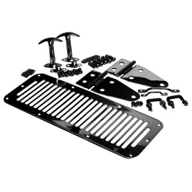 RAMPAGE PRODUCTS 7699 Black Complete Hood Kit (Hood Stops, Hinges, Vent, Footman Loop & Windshield Tie Downs) for 1978-1995 Jeep CJ & Wrangler YJ