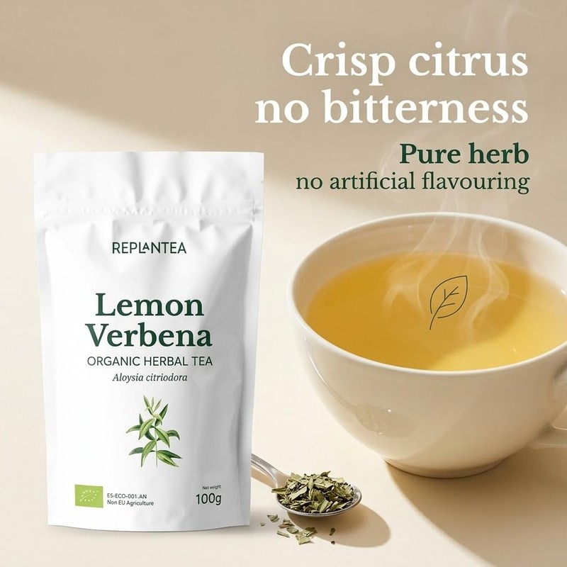 REPLANTEA Organic Lemon Verbena Tea 100g | Premium Cut Leaves