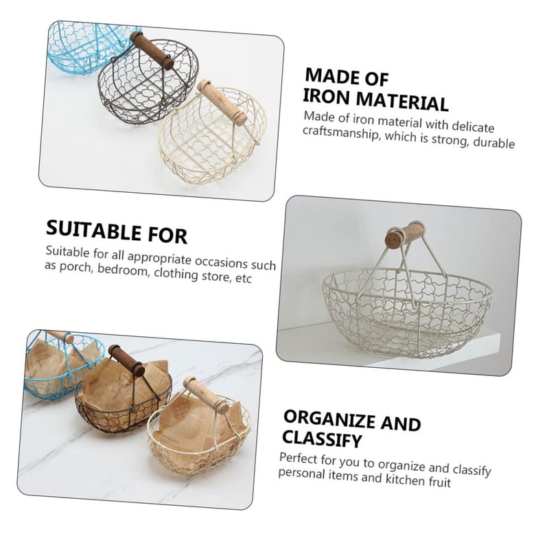 Ciieeo 1Pc Retro Beige Iron Storage Basket Decorative Household Fruit