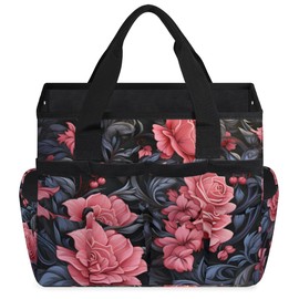 Skonsati Vintage Flower Gardening Tool Bag Portable Garden Tool Organizer Bag Standable Home Tool Kits Holder Garden Tote Bag (Tool NOT Included)