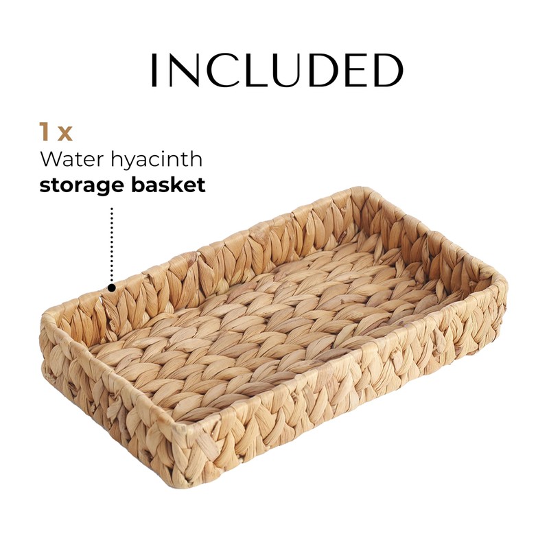 JS Maison Rectangular Water Hyacinth Woven Wicker Basket for Organizing