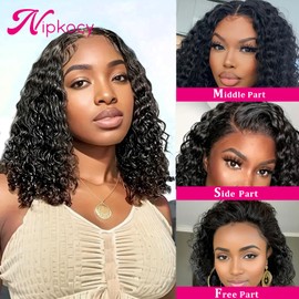 Nipkocy Bob Wig Human Hair Short Deep Curly 16inch 180% Density 13x6 Frontal Hd Lace Wig Wet And Wavy Deep Wave Lace Front Wigs Human Hair For Black Women 100 Real Curly Human Hair Natural Black