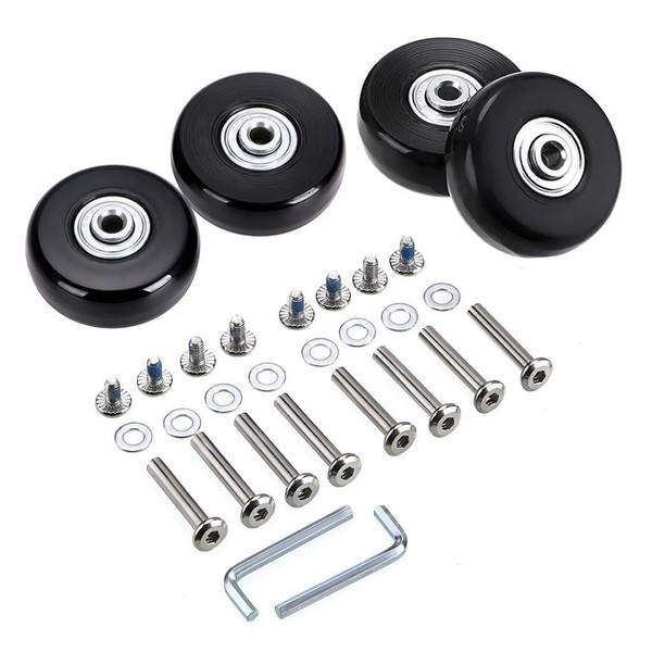 OwnMy 50 x 18mm Set of 4 Luggage Suitcase Replacement Wheels, Rubber Swivel Caster Wheels Bearings Repair Kits (Black)