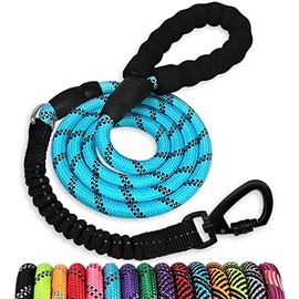 Correa de cuerda para perro de 6 pies: correas resistentes con gancho giratorio bloqueable, hilos reflectantes, elástico y mango acolchado, correa par