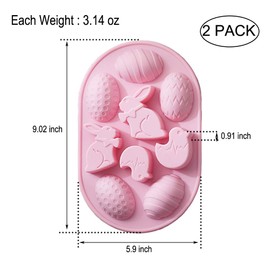 2Pack Easter Rabbit Bunny Egg Silicone Molds, 3D Easter-theme Baking Mould Tray DIY Baking Tool for Chocolate Cake Dessert Candy Mousse Pastry Soap