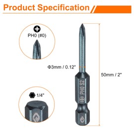 HARFINGTON 2pcs #0 Phillips Screwdriver Bit PH0 1/4" Hex Shank 2" (50mm) Long 0.12" Rod Magnetic Cross Head Drill Bits S2 Steel Industrial Screw Driver Bit for Electric Power Tools, Blue