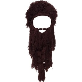 MERRYJULY Men's Head Barbarian Vagabond Beanie Original Foldaway Beard Hats Viking Horns Bearded Caps (Barbarian Vagabond Beanie Brown)