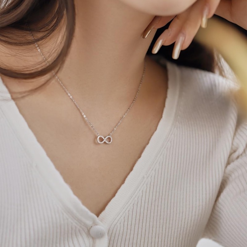 Fibonacci's 925 Sterling Silver & Cubic Zirconia infinity Pendant Necklace