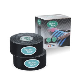 VetkinTapeÂ® 1.2inch'' 2 Rolls Veterinary Kinesiology Tape | Kinesiology Tape for Horses & Dogs | Equine & Canine Tape | Black