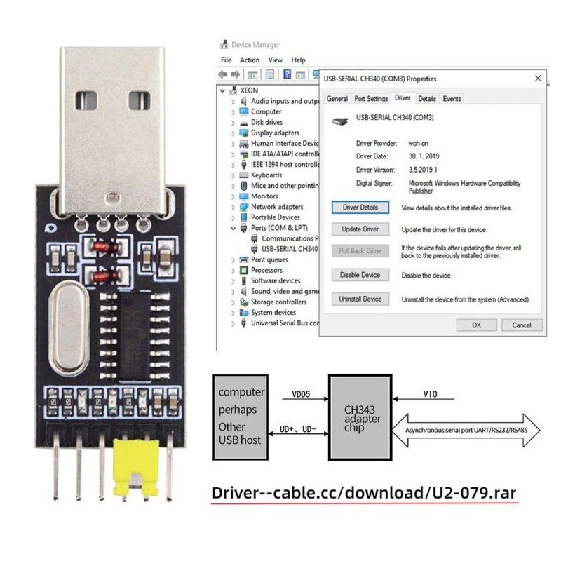 cablecc USB 2.0 Type-A Male to TTL Adapter Board CH340G