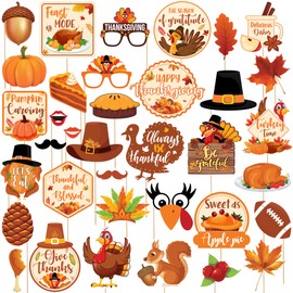 KatchOn, Happy Thanksgiving Picture Props - Pack of 36 | Thanksgiving Photo Booth Props, Fall Photo Booth Props for Thanksgiving Decorations | Harvest Photo Booth Props | Fall Festival Photo Props
