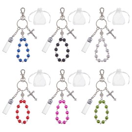 Hobbspring 6pcs Holy Water Rosary Bead Keychain 6 Colors Catholic Keychain Holy Water Bottles Keychains with Crucifix and Organza Bags for Catholic Christian Easter First Communion Party Favor