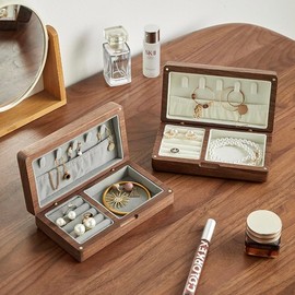 COSMOSFACTORY Jewelry Storage Case, Nordic, Wooden Jewelry Box, Ring Storage, Necklace Storage Case, Accessories, Beige Interior, Jewelry Box (Walnut x Gray)