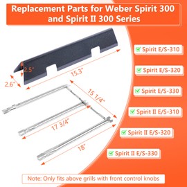 69787 Grill Burner & 7636 Flavorizer Bars for Weber Spirit 300 and GS4 Spirit II E310 Spirit E310 E/S315 E/S320 Grills with Front Control, 15.3" Flavor Bars, 18" Burner Tube, Spirit 2 e310 Grill Parts