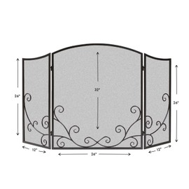 Panacea Products 15981 3-Panel Flourishing Scrolls Screen for Fireplace, Gray