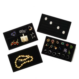 SCIKHEFT Stackable Jewelry Trays Velvet Drawer Organizer Inserts Tray Jewelry Storage Display Case for Rings,Stud Necklaces,Earrings (Black)