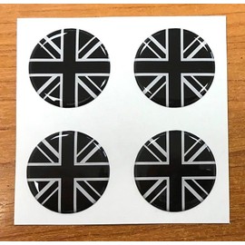 Union Jack Flag Stick/Decal 4 x 30mm BLACK and WHITE GLOSS Domed Gel