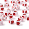 Pandahall 50Pcs White Acrylic Red Heart Beads Heart Cube Acrylic