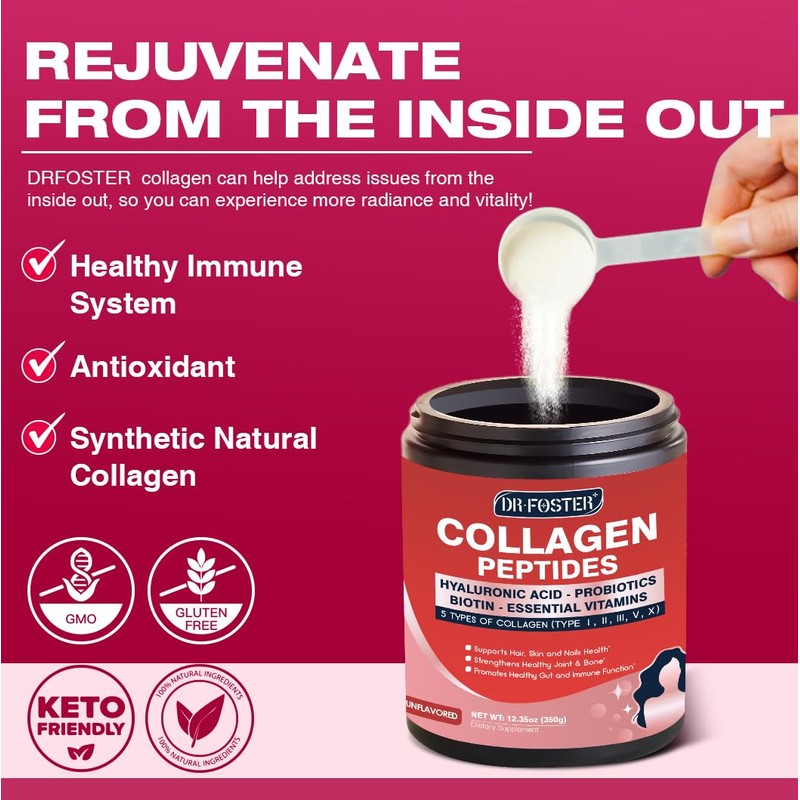 Multi Collagen Peptides Powder with Probiotics - Type I II