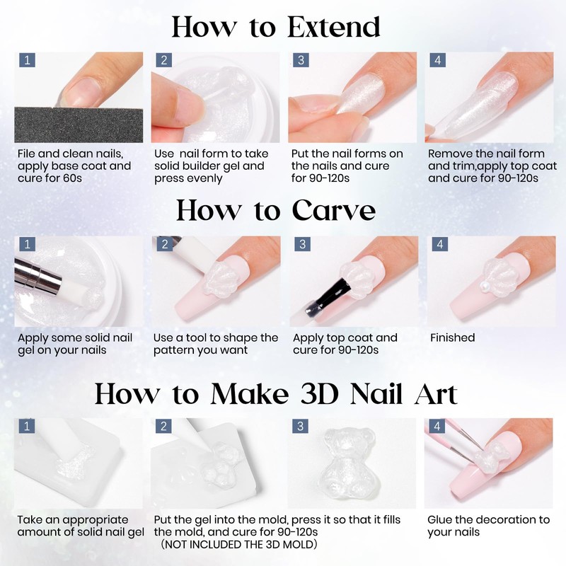 MIZHSE Solid Builder Gel, Aurora White 3D Gel Nail Art
