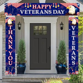 AIBIIN Veterans Day Decorations Set Blue Veteran‘s Day Fence Banner Porch Banner Kit Patriotic Door Banner Decorations Thank You Veterans Happy Veterans Day Party Banner Decor Supplies