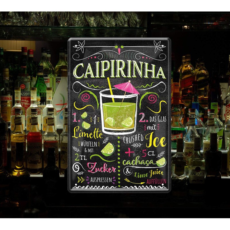 schilderkreis24 Tin Sign Cocktail Recipe "Caipirinha" Decorative Bar Kitchen Pub