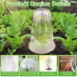 SEOIMU 10 Pcs Upgraded Transparent Garden Cloches for Plants, Reusable Plant Covers, Plant Protectors from Animals for Garden Plants, Plant Covers Freeze Protection, Compatible with Slug Collar