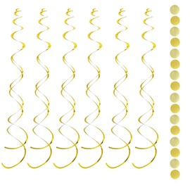 Pack of 30 swirl decoration gold, decorative garland gold, spiral garland foils, ceiling hanger, double spiral decoration and 1 golden circle decoration for birthday, wedding, New Year's Eve or