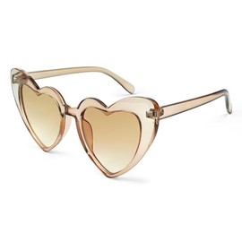 YooThink Love Heart Shaped Sunglasses for Women,Vintage Cat Eye Mod Style Retro Glasses (Champagne)