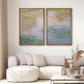 SIGNWIN Framed Canvas Print Wall Art Set Impressionist Water Lily Illustration Modern Art Minimalism Decorative for Living Room, Bedroom, Office - 24"x36"x2 Natural