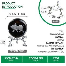 ZEERSHEE 3D Clear Piggy Crystal Ball with Stand Cute Animal Collectible Figurine Pig Zodiac Decor for Home Office