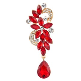 Art Deco Red Rhinestone Crystal Cluster Chandelier Floral Teardrop Long Dangle Statement Earrings