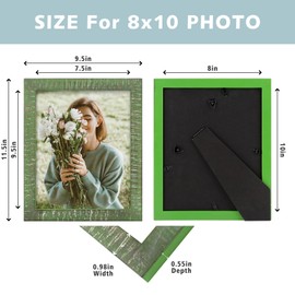 Golden State Art, 8x10 Picture Frame - Rustic Solid Wood with HD Plexiglass - 8 x 10 Picture Frame for Wall Mounting - Horizontal and Vertical Display - Distressed Green