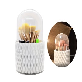 JWTEEE Dressing Table Organiser, Makeup Brush Holder Organiser with Dustproof Lid, 360° Rotating Organiser for Dressing Table, Cosmetic Box, Skin Care Organiser, Bathroom Organiser