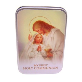 Wowser First Holy Communion Girl Gift Set with Rosary, Religious Tin Box, Scapular, Pin and Holy Water Bottle