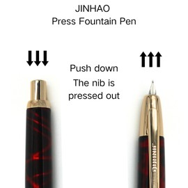 JINHAO 10 Press Fountain Pen for Office Use - Retractable Fine Nib & Ink Converter Set, Golden Clip (F,Marble Red)