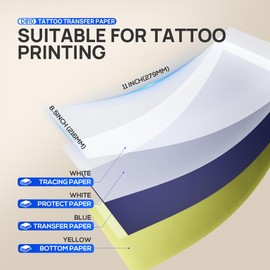 POLONO Tattoo Transfer Paper, A4 Size Thermal Stencil Paper for Tattoo Transfer Kit - Commercial & Personal Use, DIY Tattoo Tracing Paper Compatible with D810, 25 Sheets