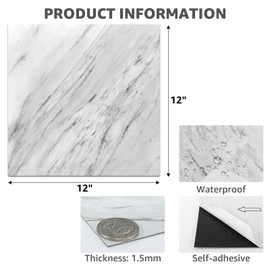 Art3dwallpanels Peel and Stick Floor Tiles 30-Pack 12 x 12 inch, Self Adhesive Waterproof Vinyl Flooring Marble Pattern for Kitchen, Dining Room, Bedrooms, Cover 30 Sq. Ft, White Marble