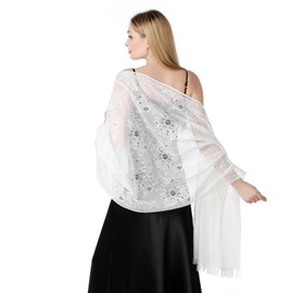 Huralona Women Floral Lace Shawls and Wraps for Evening Dress (Lacy, White)