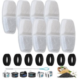 Acmerota Replacement Filter for 3.2L 2.5L 108oz 84oz Cat Water Fountain, 8+8 Pack Cats Water Fountain Filter Compatible for 3.2L/108OZ & 2.5L/84.5OZ Cats Fountains with Clean Brush