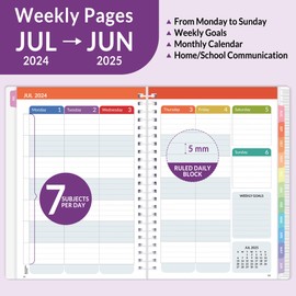 Student Planner 2024-2025, SUNEE Academic Weekly & Monthly Planner, Jul. 2024 - Jun. 2025, 6.5"×8.3" Middle & High School Planner, Weekly Lesson Planner with Week's Goals,Bookmark,Monthly Tabs, Purple