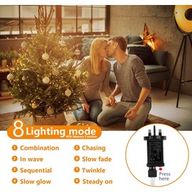 Christmas Tree Lights Indoor, 10M 33FT 100 LEDs Copper Wire Main Powered String Light Decorations 8 Modes Memory Function Outdoor Waterproof Starry Fairy Light for Garden,Xmas, Party,Tree, Warm White